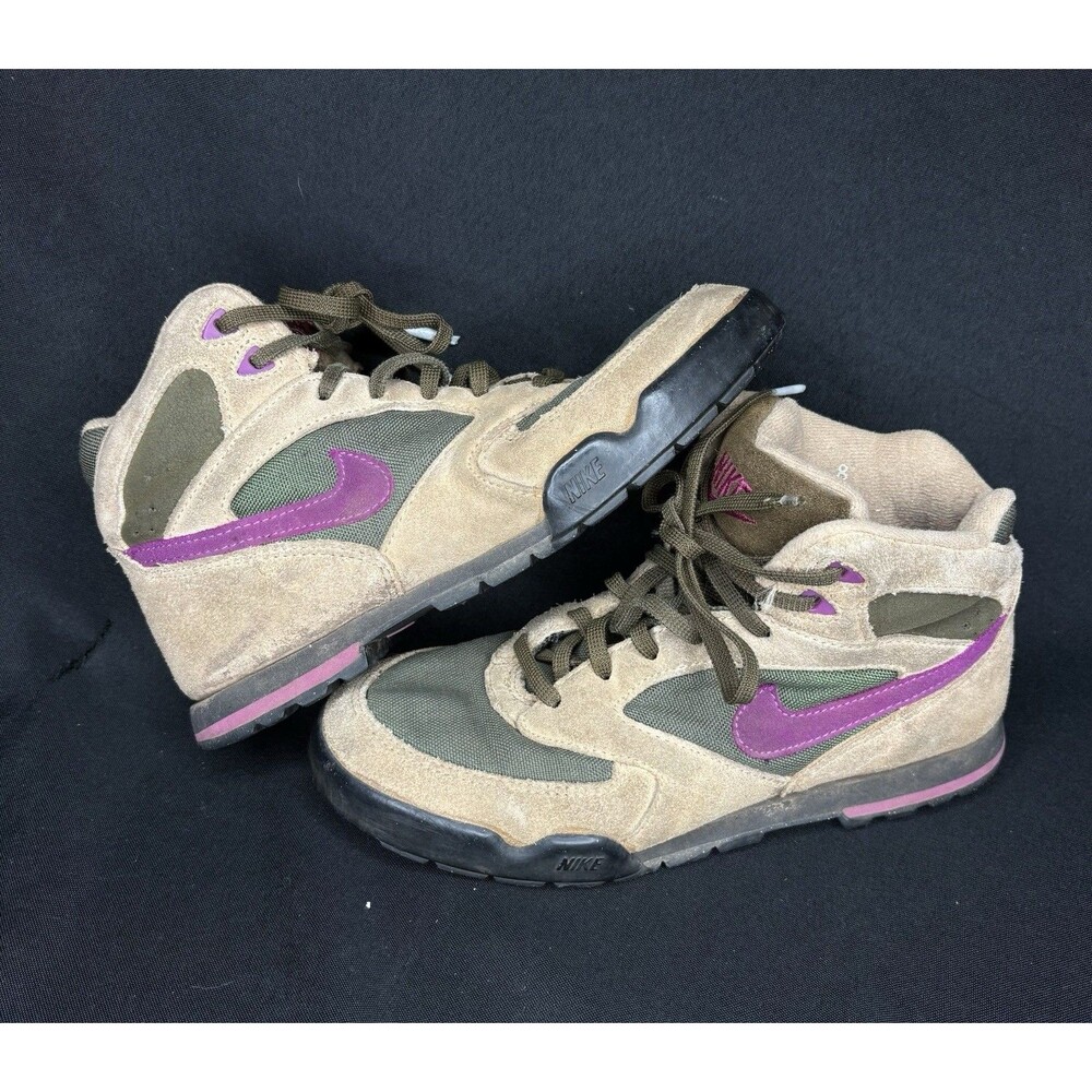 VTG 90's Nike Women Size 8 ACG Caldera Hiking Boots Suede Tan Green Shoe Korea
